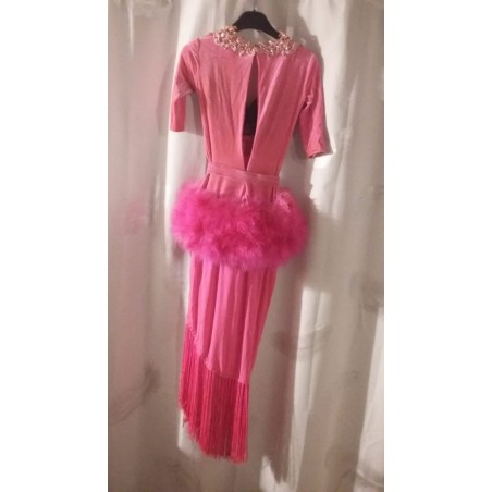 Abito da ballo latino americano fucsia tg s intero con piume e strass