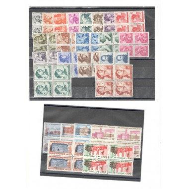 Lotto di 3 cartoncini francobolli Repubblica Italiana quartine + esperimento PA