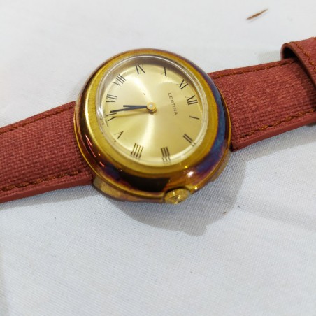 Orologio polso donna CERTINA cassa ovale in ottone e cinturino in pelle inusato