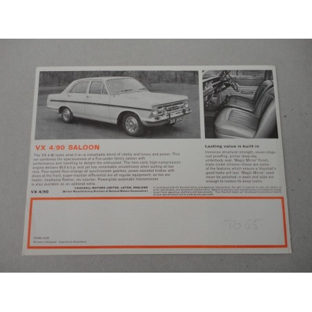 VAUXHALL VX 4/90 SL VIVA SALOON BROCHURE AUTO INGLESE 3 PAG. REF. VX1663/10/65