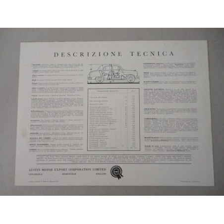 AUSTIN A90 SIX WESTMINSTER BROCHURE AUTO ITALIANO 2 PAG. N° 1153 COND. DISCRETE