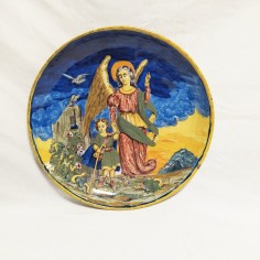 Piatto ceramica centro Italia fine 800 decorato policromo con angelo 2