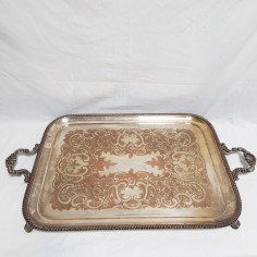 Vassoio in metallo decorato inciso rame argentato primo 900 2