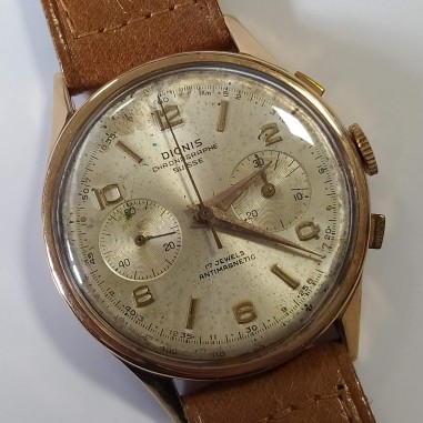 DIONIS cronografo orologio polso oro rosa anni 40 funzionante