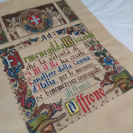 ERMENEGILDO RICCARDI Pergamena di Cavaliere 1935 con autografi