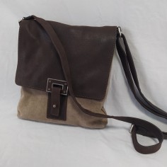 Borsa ORCIANI in pelle testa di moro e tessuto tipo postino 2