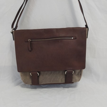 Borsa ORCIANI in pelle testa di moro e tessuto tipo postino con ribalta