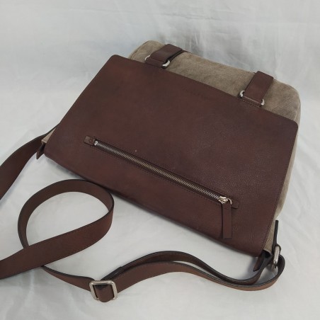 Borsa ORCIANI in pelle testa di moro e tessuto tipo postino con ribalta