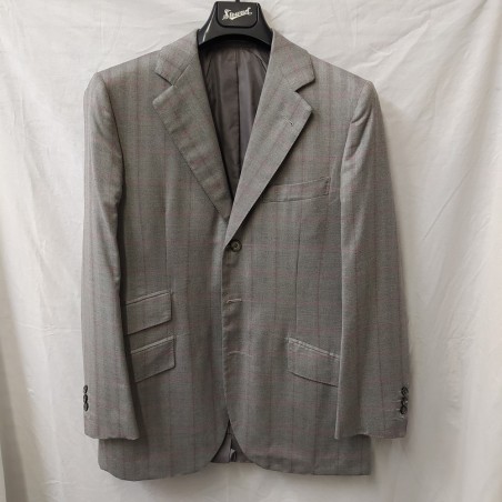 Giacca uomo sartoriale tessuto Zegna grigia con riga magenta tg 48