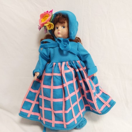 Lenci, bambola di panno vestito blu e rosa, completa di scatola h. 36 cm