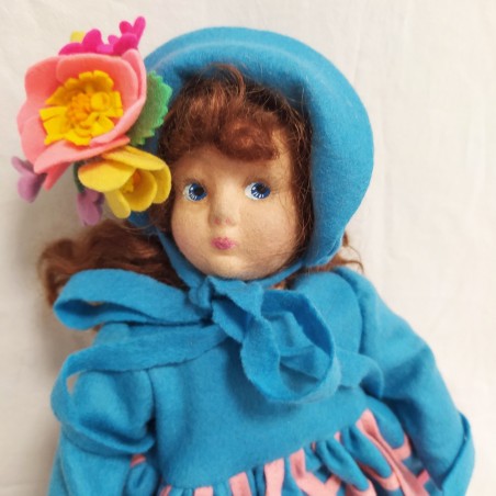 Lenci, bambola di panno vestito blu e rosa, completa di scatola h. 36 cm