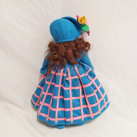 Lenci, bambola di panno vestito blu e rosa, completa di scatola h. 36 cm