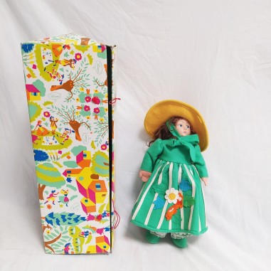 Lenci, bambola con abito verde e cappello giallo completa di scatola h. 38 cm