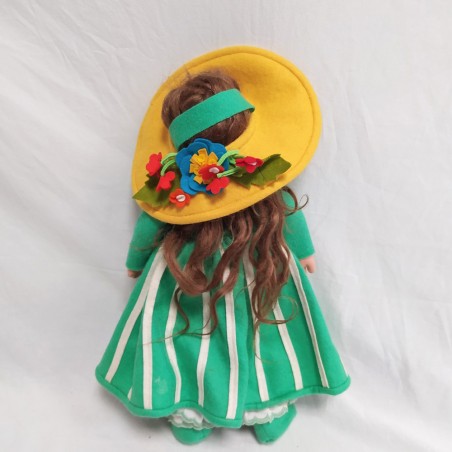 Lenci, bambola con abito verde e cappello giallo completa di scatola h. 38 cm