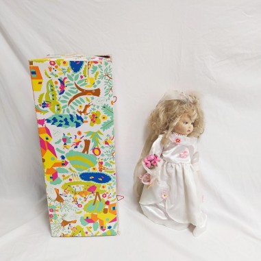 Lenci, bambola di panno vestita con abito da sposa completa di scatola h. 41 cm