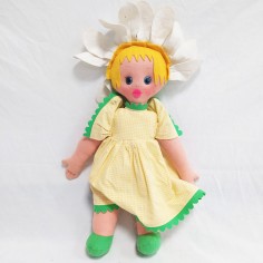 Bambola di panno Lenci con vestito giallo e capelli bianchi, h. 42 cm 2