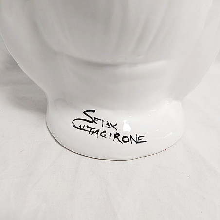 Vaso testa ceramica Caltagirone h. 28 cm non dipinto