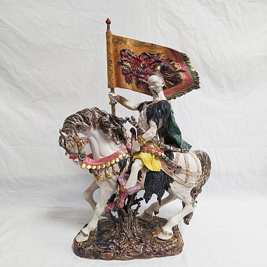 Ceramica policroma soldato guerriero cinese a cavallo firma G. Danti