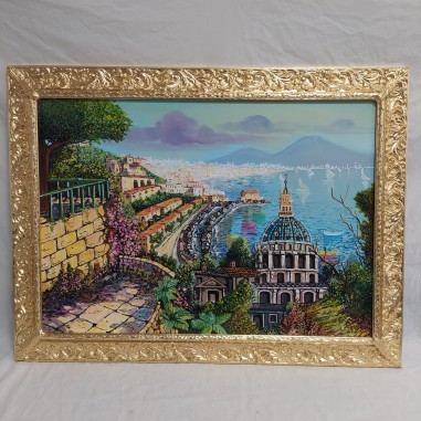 Quadro olio su tela veduta del golfo di Napoli 50x70 cm