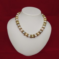 Collana donna di a sfere colorate e anelli dorati l. 45 cm