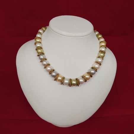Collana donna di a sfere colorate e anelli dorati l. 45 cm