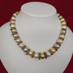 Collana donna di a sfere colorate e anelli dorati l. 45 cm 2