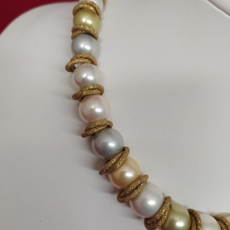 Collana donna di a sfere colorate e anelli dorati l. 45 cm