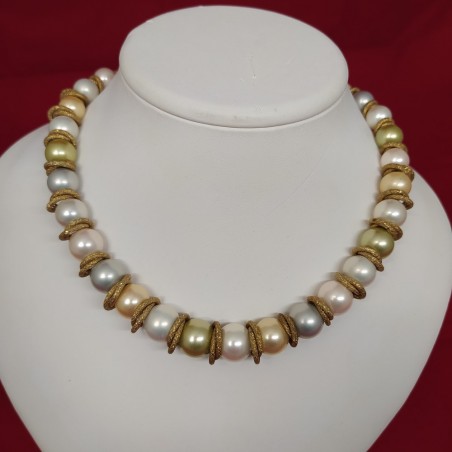 Collana donna di a sfere colorate e anelli dorati l. 45 cm