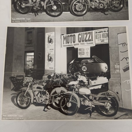 Coppia fotografie b/n 24x18 MOTO GUZZI Fiera di Lugo 1956
