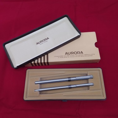 AURORA paroure set penna biro + stilo acciaio spazzolato nuove