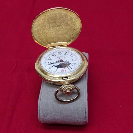 Coppia di orologi da taschino movimento quarzo, casse colore oro