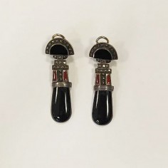 Coppia orecchini vintage anni 20/30 in argento e pietra nera orecchini a clip 2