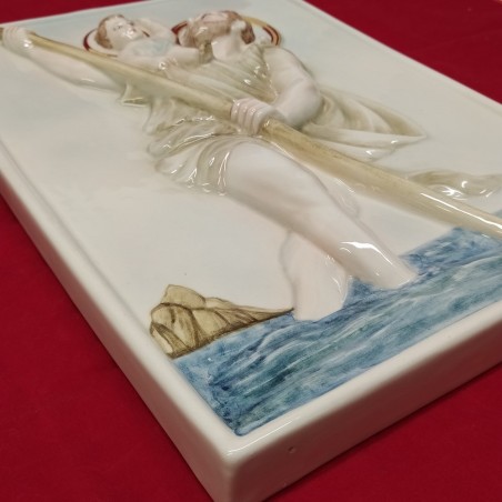 Formella in ceramica 28x39 cm San Cristoforo con il Bambino Gesù