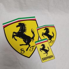 Tris adesivi originali Scuderia FERRARI rettangolo + scudetti grande e piccolo