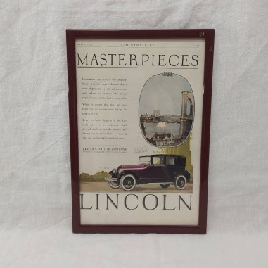 Pagina di rivista incorniciata pubblicità auto LINCOLN Cabriolet  March 1924