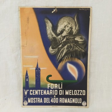 Cartello a colori 1938 Forlì V° Centenario di Melozzo e Mostra del 400 romangolo