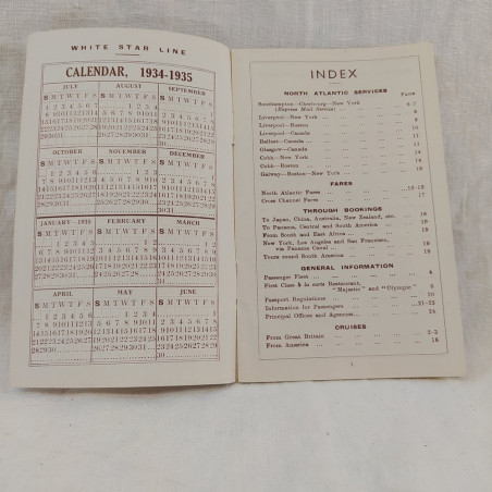Opuscolo White Star Line Sailing List formato 10x16 cm July 1934