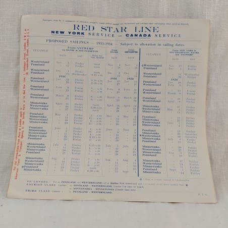 Pieghevole opuscolo lineee marittime RED STAR LINE 19,5x10 cm