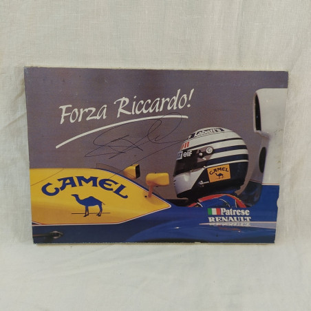 Schermo parasole in cartone con autografo originale Riccardo Patrese