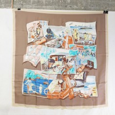 LORO PIANA Foulard di seta italiana soggetto viaggi anni 20/30 87x87 cm usato