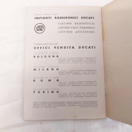 Opuscolo tecnico Impianti Radiofonici Ducati Edizione speciale EIAR 1937