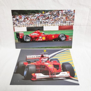 Due cartoline in grande formato 24x18 e 28x18 FERRARI Formula 1 anni 2000