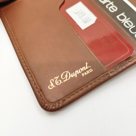 Portafoglio Dupont in pelle marrone con lettera D in metallo dorato nuovo