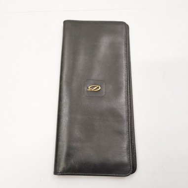 Portafoglio porta carte di credito in pelle nera Dupont 18x8 cm