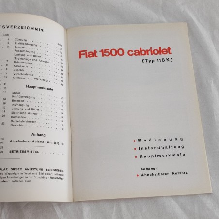 Fiat 1500 cabriolet Betriebsanleitung 4° ausgabe 1965 ottimo