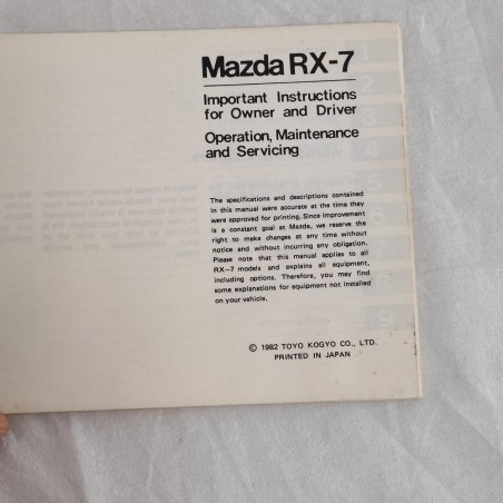 Mazda RX-7 Owner's Manual 1983 inglese buone condizioni