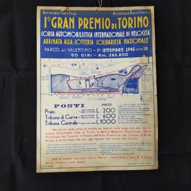 Locandina originale 1° Gran Premio di Torino 1946 formato 24x33