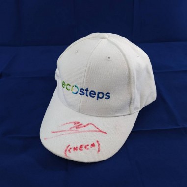 Carlos CHECA autografo originale su cappellino bianco EcoSteps