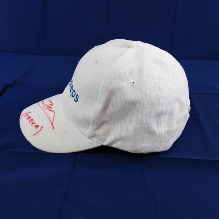 Carlos CHECA autografo originale su cappellino bianco EcoSteps