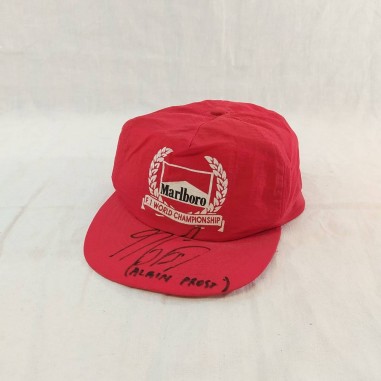 Alain PROST autografo originale su cappellino rosso sponsor Marlboro
